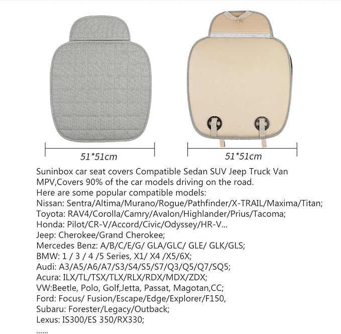 Suninbox Car Seat Cover,Linen Bottom Car Seat Covers,Universal Cloth Car Seat Cushion Cooling Breathable Ventilated Front Sea