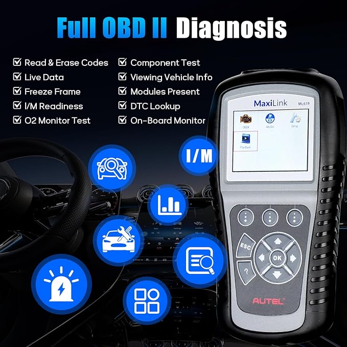 Autel MaxiLink ML619 OBD II Scanner - Same as AL619, ABS & SRS Diagnostic Tool for 1996+ Vehicles, Up of AL519 ML519, Code