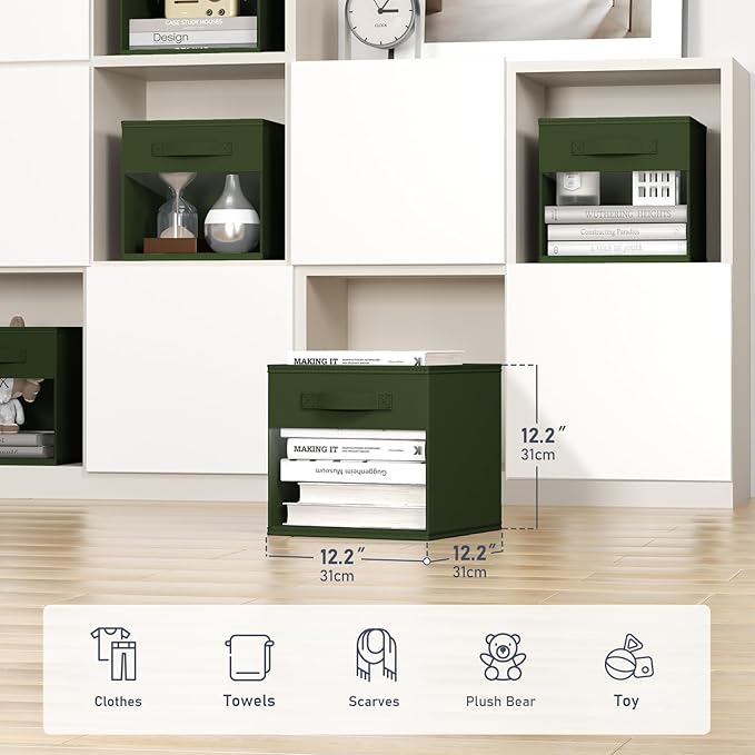 DIMJ Cube Bins, 12.2-Inch Storage Bins Cubes with Window, 6 Packs Collapsible Storage Bins with Handles, Closet Storage Baske