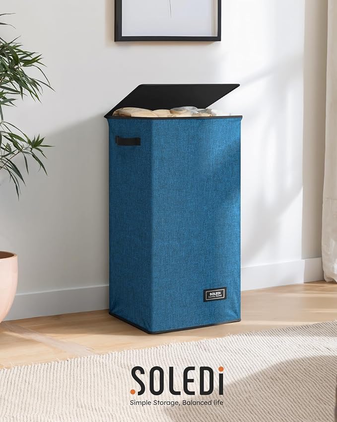 SOLEDI Slim Laundry Hamper with Lid, Narrow Laundry Basket with Removable Bags, Dirty Clothes Hamper with handle, Small Hampe