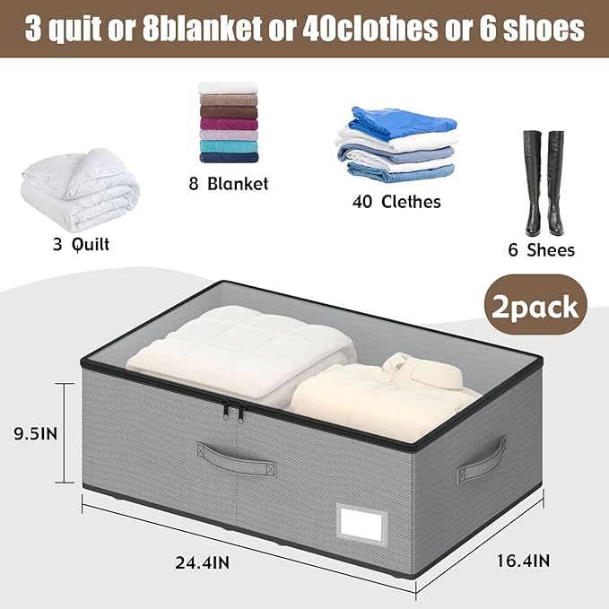 Under Bed Storage with Wheels, No Assemble Required 10 inches height Under Bed Storage bins,Large capacity Rolling Underbed S