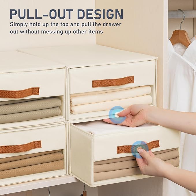 DIMJ Closet Organizers and Storage - Fabric Bins with Drawers for Closet Foldable Clothes Organizers with Clear Window, Stack