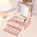 3 Layer Jewelry Boxes Large Jewelry Holder Organizer Case with 2 Jewelry Organizer Drawer PU Necklace Organizer Lockable Upgr