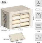 4 Pack Clothes Storage Bins with Metal Frame - 66L Stackable Storage Box with Lid，Foldable Storage Container Organizer for Cl