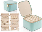 VLANDO Travel Jewelry Box Organizer – Portable PU Leather Jewelry Case with 6/8/12 Zippered Pouches, Compact Storage for Earr