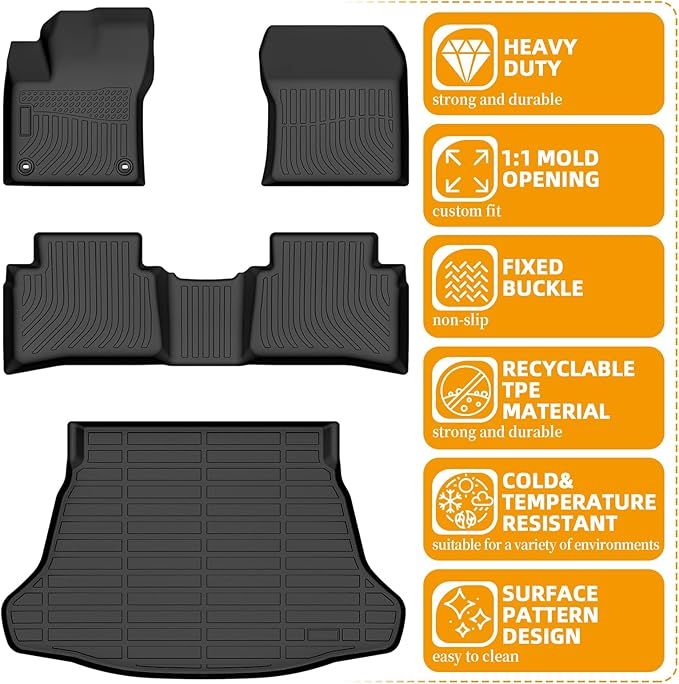 Floor Mats for Toyota Prius 2016 2017 2018 2019 2020 2021 2022(NOT for Prius c & Prius v &Hybrid), Front Rear Mats & Cargo Liner, TPE Non-Slip Waterproof Summer Winter Car Accessories