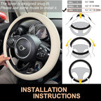 PINCTROT Large Size Nappa Leather Steering Wheel Cover, Slim Fit No Bulk Design, One Piece Leather with Breathable Perforatio