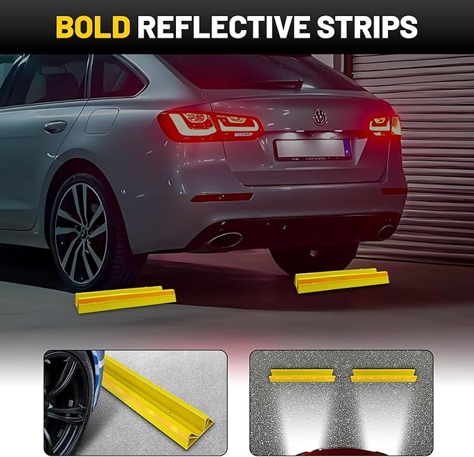 ROBLOCK 18" Parking Stopper for Garage, Car Stopper for Garage Precision Stopping, Heavy Duty Parking Block with Reflective Strips, Suitable for Car, SUV, Easy Install, 2 Packs, Yellow