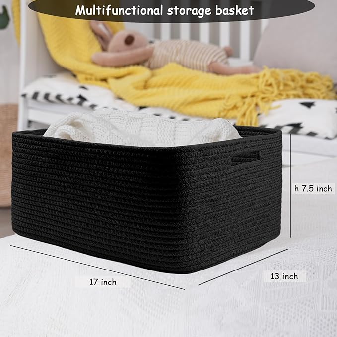 COMFY-HOMI Cotton Rope Woven Basket with Handles for Shelves,Toys,Book, Cloth Storage Baskets Bin for Organizing- 1 PCSToy De