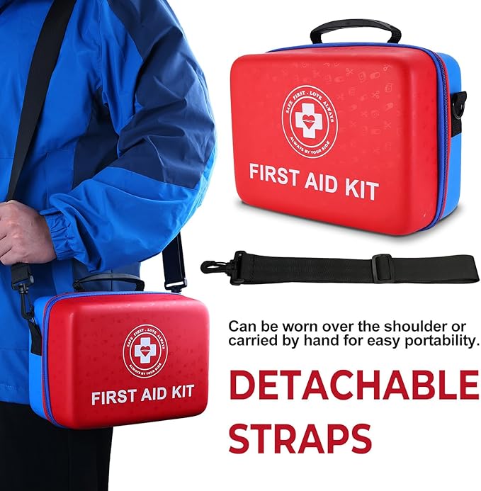 Large First Aid Kit - 410 Piece Dual-Color Emergency Kit with Hard Shell & Fluorescent Interior Coating, Professional Surviva