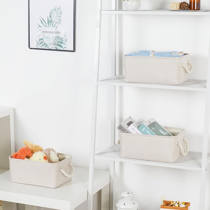 Bidtakay Small Storage Bins for Shelves 3 Pack Fabric Storage Baskets for Organizing 12x8x5 Inch Closet Storage Bins Linen Co