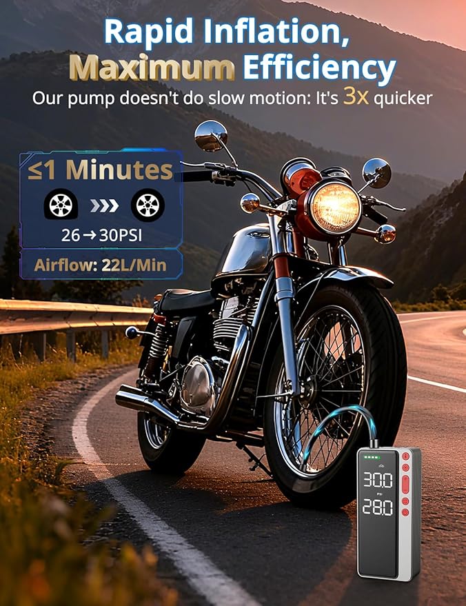 Tire Inflator Portable Air Compressor, Silver Smart Air Pump for Car Tires, All-in-One Storage Bike Tire Pump with LED Light, 10000mAh&150PSI Pump for Motor, Bicycle and More, Auto Shut-Off