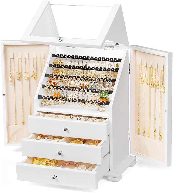 Jewelry Box Organizer, Rustic Wooden Jewelry Boxes for Women Girls, Large Storage Earring Holder Organizer Display for Earrin
