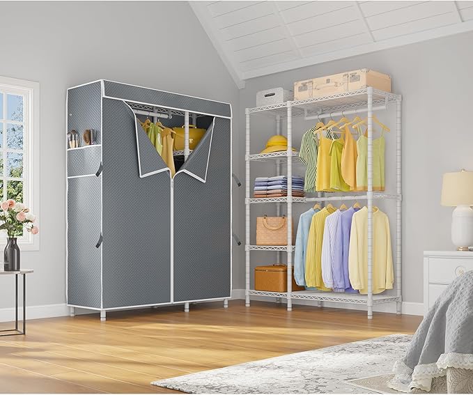 VIPEK V7C Garment Racks with Cover Portable Closets for Hanging Clothes, Heavy Duty Clothes Rack with Shelves Metal Closet Wa