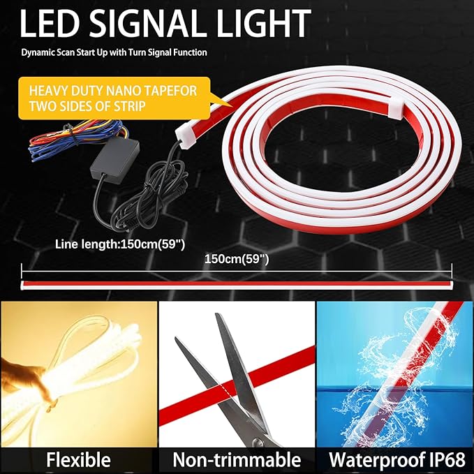 DREAMIZER 94" RGB Car Led Hood Light Strip Multicolor Exterior Dynamic Car Led Strip Lights Waterproof Flexible Light Strip with Fuse Protection Daytime Running Hood Lights for Truck,Cars,SUV,Pickups
