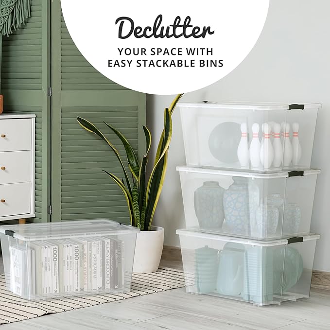 Lifetime Appliance Parts 4 PACK 75 Qt. Plastic Storage Bin Tote Organizing Container with Ultra Durable Lid & Secure Latching