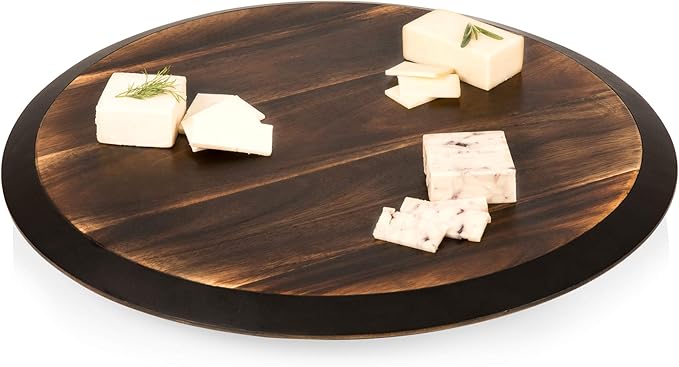PICNIC TIME Lazy Susan Serving Tray, Wooden Turntable Round Charcuterie Board, Cheese Serving Platter, Rotating Lazy Susan Tu