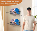 KEETDY Metal Hat Racks for Baseball Caps Wall Hat Organizer Fit 24 Caps Holder, 2 Packs Sturdy Wall Mounted Hat Storage Organ