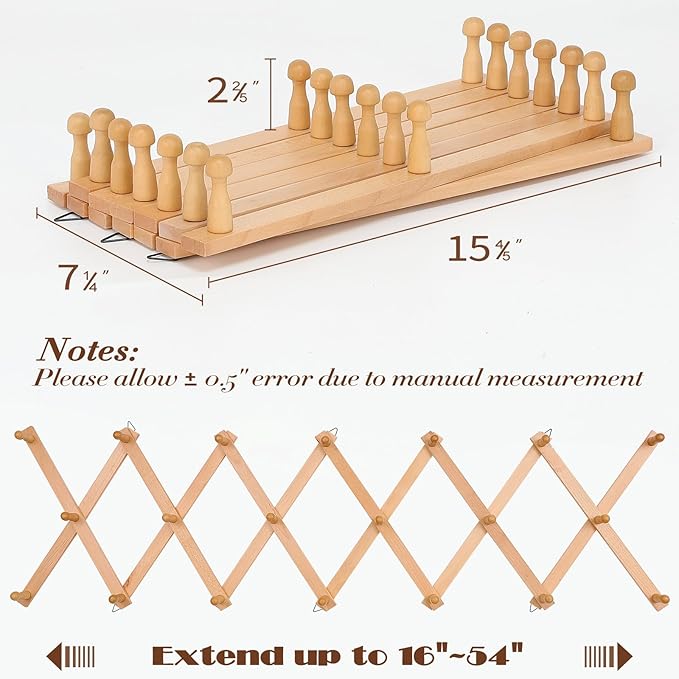 SCUNDA Wall Rack with 20 Hooks, Wooden Wall Expandable Coat Rack for Coat, Hats, Baseball Caps, Coffee Mug, Jewelry(Natural)