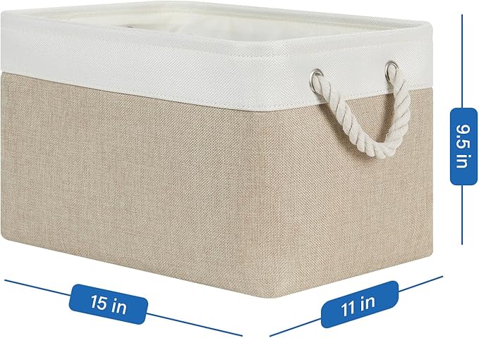 Temary Fabric Storage Baskets 4Pack Storage Bins Decorative Basket for Gift, Clothes Bin with Rope Handle, Rectangle Baskets 