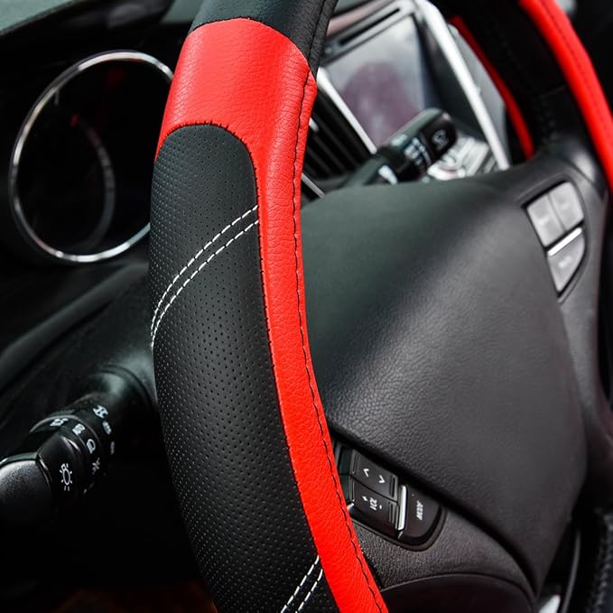 CAR PASS Line Rider Microfiber Leather Sporty Steering Wheel Cover Universal Fits for 95% Truck,SUV,Cars,14.5-15inch Anti-Sli