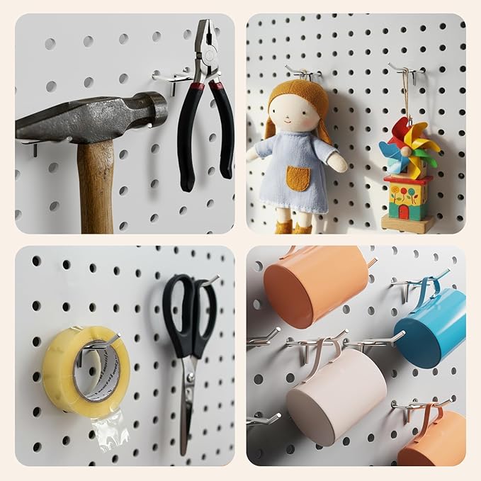 JEAWIWI 120 Pack 2 Inch Metal Pegboard Hooks, Fit 1/4 in and 1/8 in Peg Board Organizer Accessories, for Hanging Storage, Gar