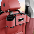 Back Seat Car Organizer,4 in 1 Multifunctional Car Back Seat Storage Box with Drink Cup Holder Tissue Box, for Hold Phone,Snacks, Drinks, Handbag-Red
