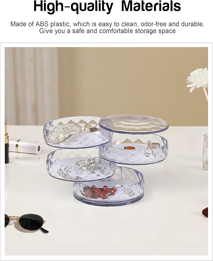 CONBOLA Acrylic Jewelry Organizer, Small Storage Box Jewelry Earring Holder for Women, 5-Layer Rotating Travel Jewelry Tray C