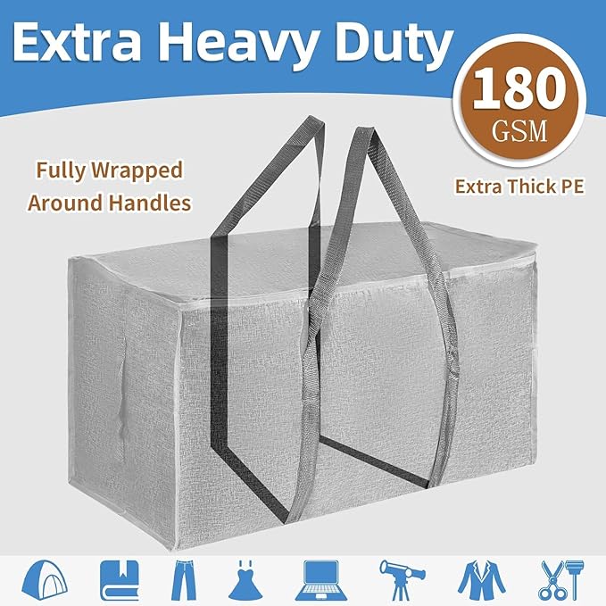 16 Pack-Extra Large Heavy Duty Moving Bags - Waterproof Storage Totes with Handles & Zippers, Foldable for College Dorm, Stor