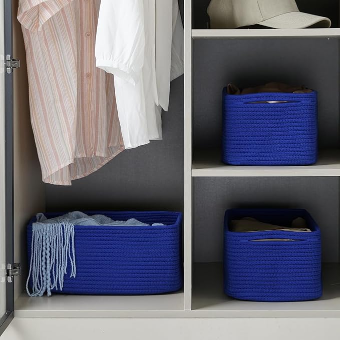 3-Pack Small Storage Baskets for Organizing | Woven Shelf Toy Basket | Rope Baskets for Gifts Empty | Closet Organizer Bins w