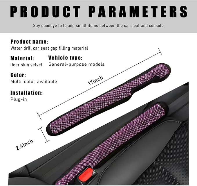 2PCS Bling Car Seat Gap Filler, Sparkling Rhinestone Side Seat Gap Blocker Stop Things from Dropping, Soft Foam Car Truck Filler Blocker Fill The Gaps Between Seats and Console (Pink)