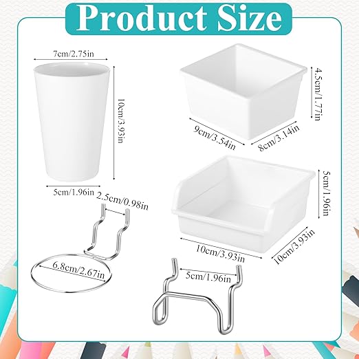 20 Pcs Pegboard Bins and Cups with Hooks and Loops, Peg Board Hooks Assortment Organizer, Pegboard Storage Arrangement Bin Ki