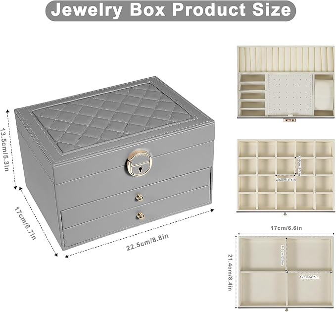 GUOER Jewelry Box for Women Girl Wife 3 Layers Large PU Leather Jewelry Organizer Storage Case with Two drawers Display for E