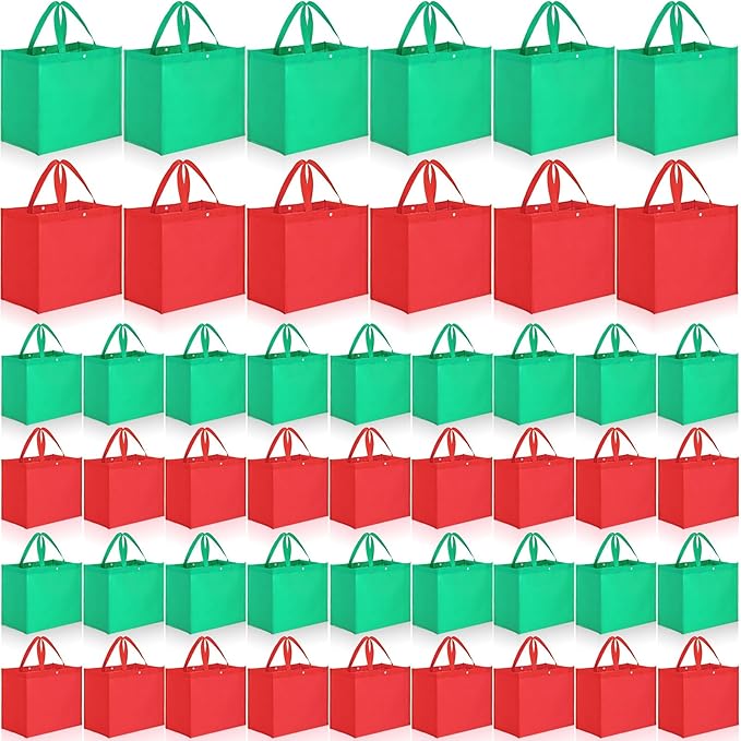 Boao 48 Pack Reusable Grocery Bags 13''L x 9.4''W x 15''H Large Foldable Shopping Tote Bag Non Woven with Handle and Button