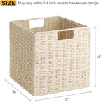Vagusicc Wicker Storage Basket, Set of 2 Hand-Woven Paper Rope Wicker Baskets, Foldable Cube Storage Bins, Beige Storage Bask