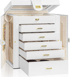 AKOZLIN Large Jewelry Box Organizer Functional with Big Mirror, Leather Jewelry Storage Case for Women Girls Ring Necklace Ea