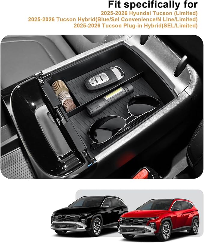ECOZEN Double-Layer Center Console Organizer For 2025-2026 Hyundai Tucson(Limited)/2025-2026 Tucson Hybrid/Tucson Plug-in Hybrid Armrest Organizer - ONLY Fit 2025-2026 Tucson With Electronic Shift