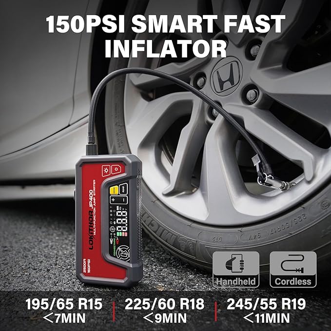 LOKITHOR JP400 Jump Starter with Air Compressor, 2500A 12V Portable Car Battery Booster Pack (8.5L Gas/6.5L Diesel) with