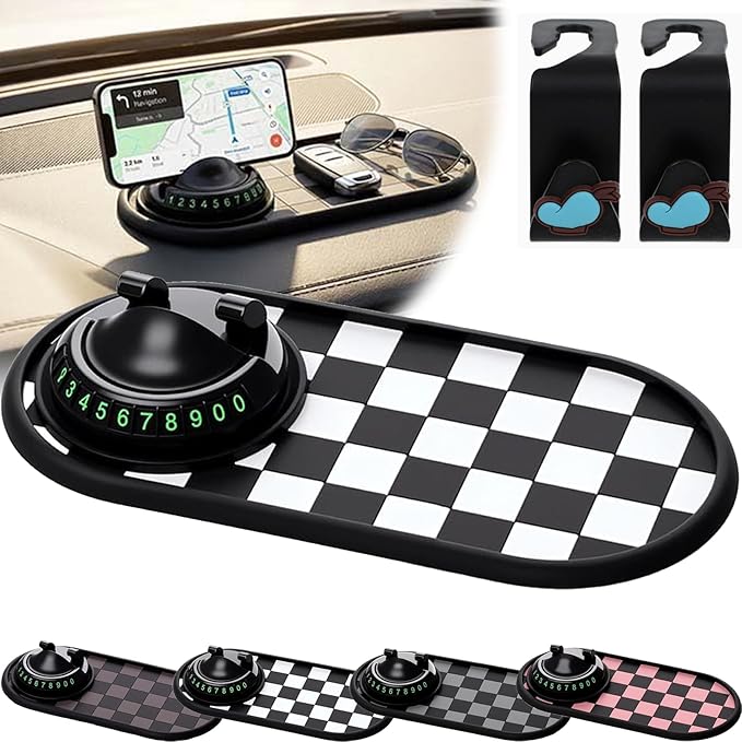 3-in-1 Anti Slip Mat for Car Dashboard, Multifunction Car Anti Slip Mat Phone Holder with Temporary Parking Number, Large Uni