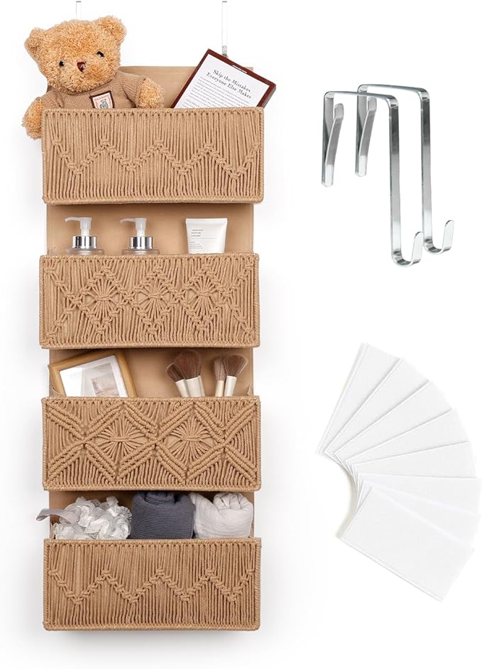 ANTIS'S HOME Nursery Over The Door Organizer Boho Decor Nursery Storage with 4 Large Woven Pockets, Macrame Nursery Organizer