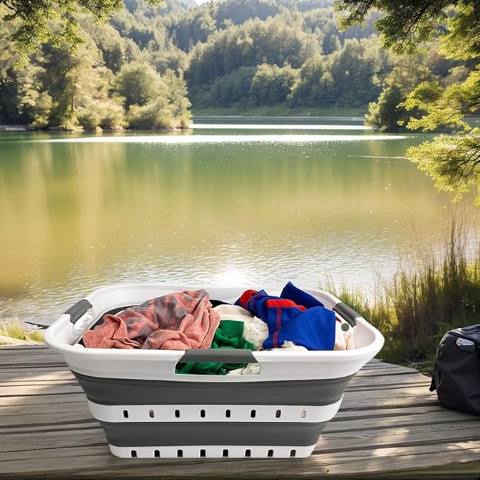 SAMMART 42L (11 gallon) Collapsible Plastic Laundry Basket - Foldable Pop Up Storage Container/Organizer - Space Saving Hampe