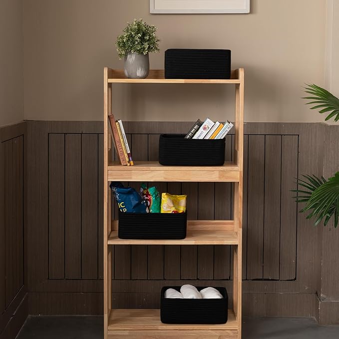 OIASKET 4 Pack Small Storage Shelf Baskets for Organizing, Mini Woven Rope Storage Bins for Towels, Cute Decorative Closet Or