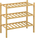 ROMGUAR CRAFT 3-Tier Bamboo Small Shoe Rack, Free Standing Wood Shoe Shelf Storage Organizer for Closet Entryway Stackable (N