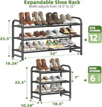 Simple Trending 3-Tier Expandable Shoe Rack, Stackable Shoe Shelf Storage, Metal Free Standing Shoe Organizer for Closet Entr
