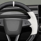 MEWANT Hand Stitched White Leather Steering Wheel Cover for Tesla Model 3 Highland 2023 2024 2025