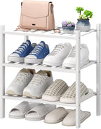 viewcare Small Shoe Rack for Entryway, White Shoe Organizer for Closet, Bamboo Wood Standing Shoe Shelf for Indoor Outdoor (W
