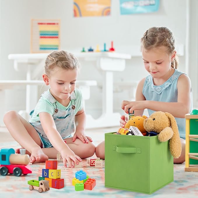 Stero Fabric Storage Bins 6 Pack Fun Colored Durable Storage Cubes with Fabric Handles Foldable Cube Baskets for Home, Kids R