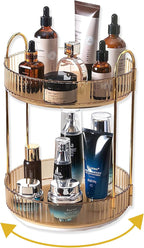 Asayuee 360 Rotating Gold Makeup Organizer,2 Tier Large Capacity Rotating Makeup Organizer,SkincarePerfume Organizer,Bathroom