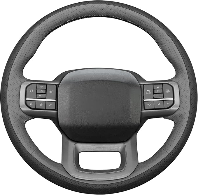MEWANT Hand Stitch Black Grey Artificial Leather Steering Wheel Cover for Ford F150 Lightning F350 2024 Expedition