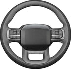 MEWANT Hand Stitch Black Grey Artificial Leather Steering Wheel Cover for Ford F150 Lightning F350 2024 Expedition